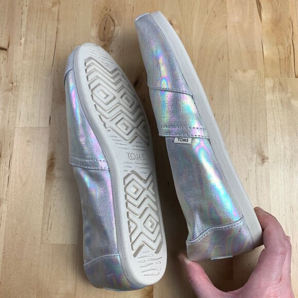 TOMS Drizzle Grey Metallic Canvas Women's Classic Alpargata - Size 8 - Picture 3 of 4